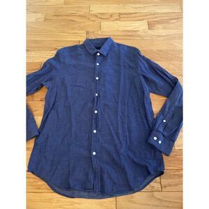 ASOS, men's casual blue cotton button down long sleeve collared shirt size large